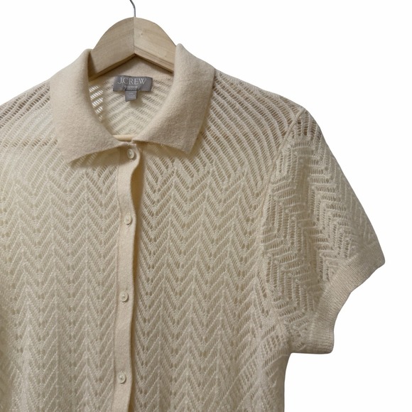 J Crew Womens Cashmere Pointelle Short Sleeve Sheer Cardigan Size XXL Cream Luxe - Picture 3 of 8